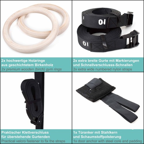 Premium Gymnastikringe, Turnringe aus Holz Ringe, Sportringe, Gym Rings - Bild 2 von 12