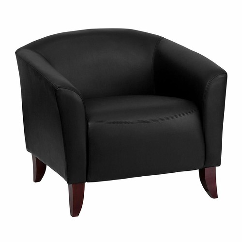 Flash Furniture HERCULES Imperial Series Black Leather Chair Cherry Wooden Feet - Picture 1 of 3