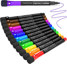 Magnetic Dry Erase Markers Fine Point Tip, 12 Colors White Board Markers Dry Era