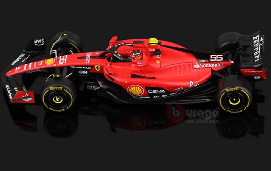 BBURAGO 1:24 Signature 2023 SF23 FERRARI F1 #55 Carlos Sainz Model CAR w/ Helmet - Image 3 of 4