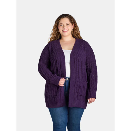 Suéter cárdigan de chenilla Terra & Sky para mujer Plus 3X 24W-26W, berenjena de peso medio - Imagen 11 de 11