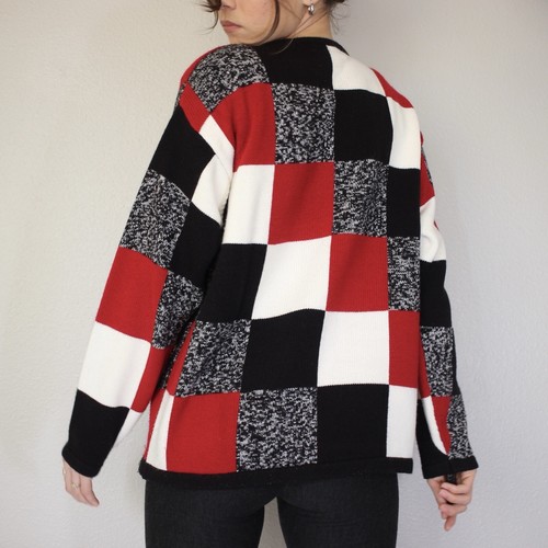 Vintage Dressbarn Sweater Size M Check Print Full Zip Chunky Knit 90s Retro - Picture 10 of 14