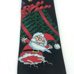 Santa-Christmas-Black-Tie-w-Gifts-Ornaments-Yule-Holiday-Polyester-Mens-Necktie