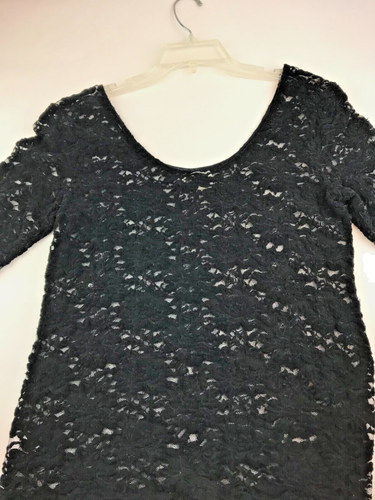 Women Size XL Mudd Black Lace Short Sleeve Scoop Neck Blouse Pullover Rayon Blnd - Picture 2 of 6