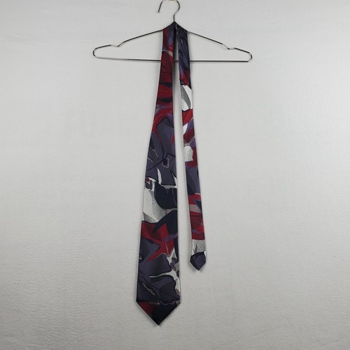 Oscar de la Renta Studio Neck Tie Mens One Size Purple Multicolor Leaf Pattern - Picture 2 of 7