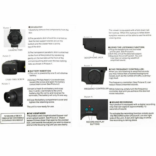 300FT Dispositivo di Ascolto Sonico Parabolico Amplificatore Microfono Spy Bionic Ear Sound - Foto 12 di 12