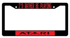 Black License Plate Frame I'd Rather Be Playing Atari Auto Accessory Novelty