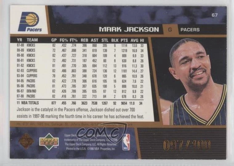 1998-99 Upper Deck Bronze /100 Mark Jackson #67 - Image 2 of 2