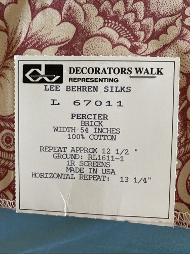 2 Designer Lee Behren Percier Brick Red Fabric Samples 100% Cotton 27"×27" - Picture 4 of 5