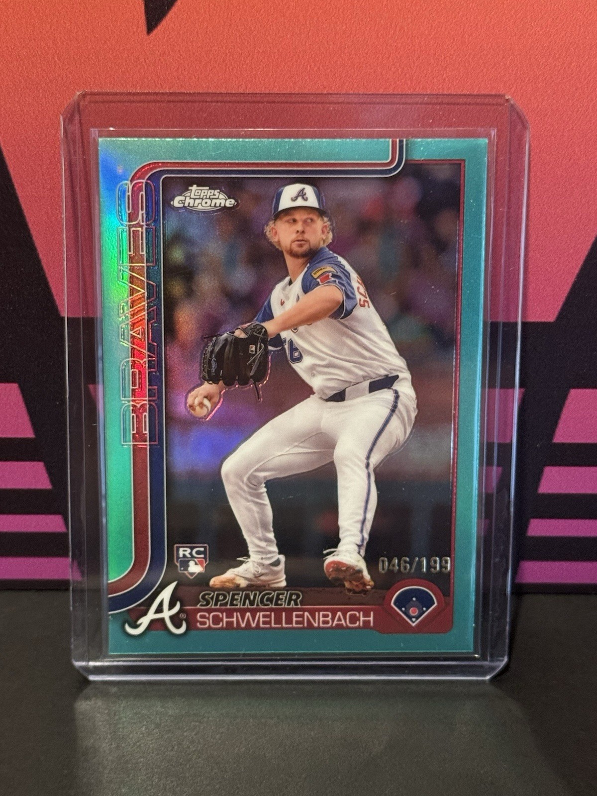 2025 Topps Chrome Aqua Refractor #203 Spencer Schwellenbach RC /199 Braves