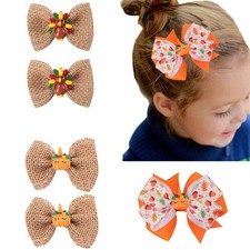 Thanksgiving Hair Bow Clips for Girls Pumpkin Turkey Burlap Bow Hairpins Todd...