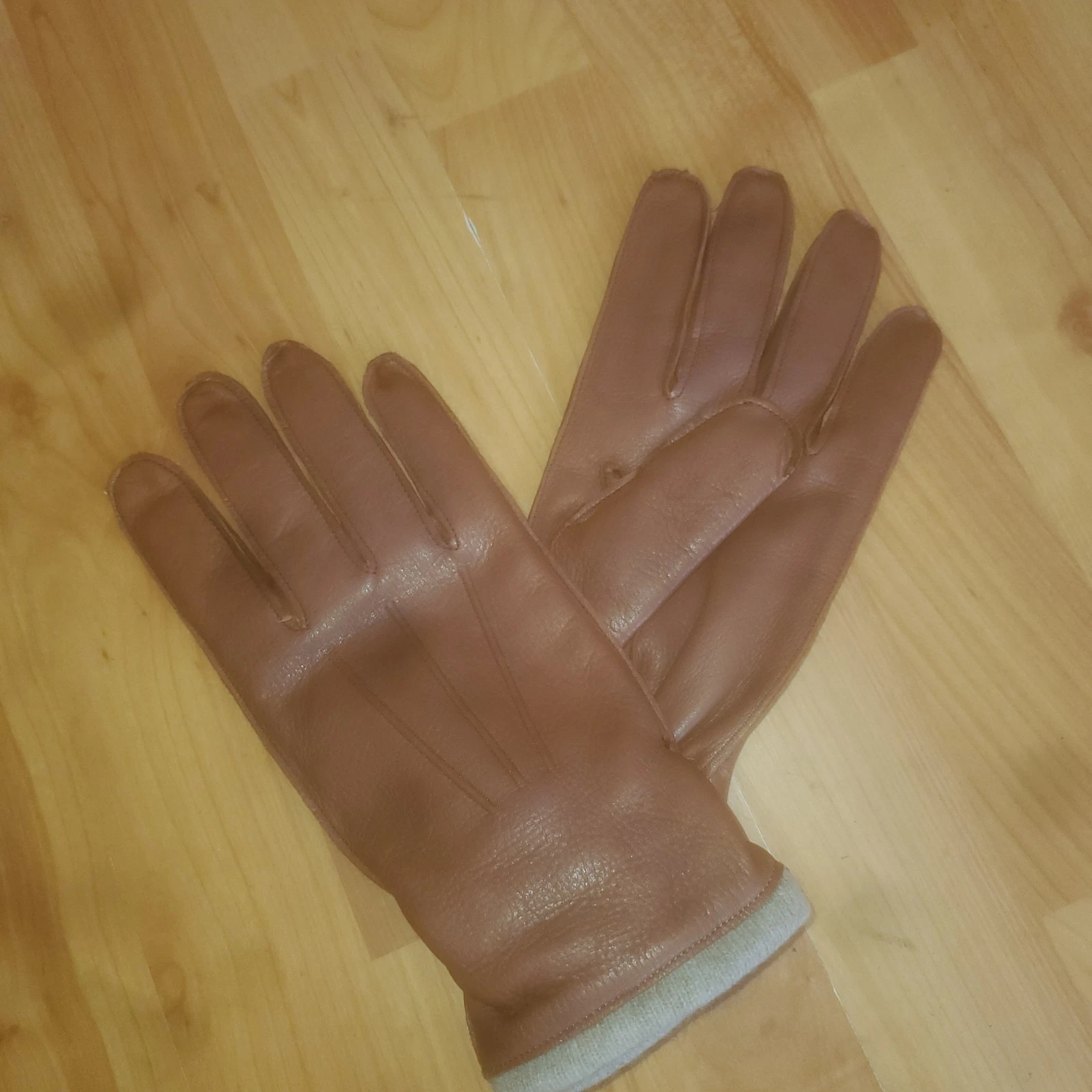 Barney's New York Brown Leather Lambswool Lined Gloves Size 9 Italy