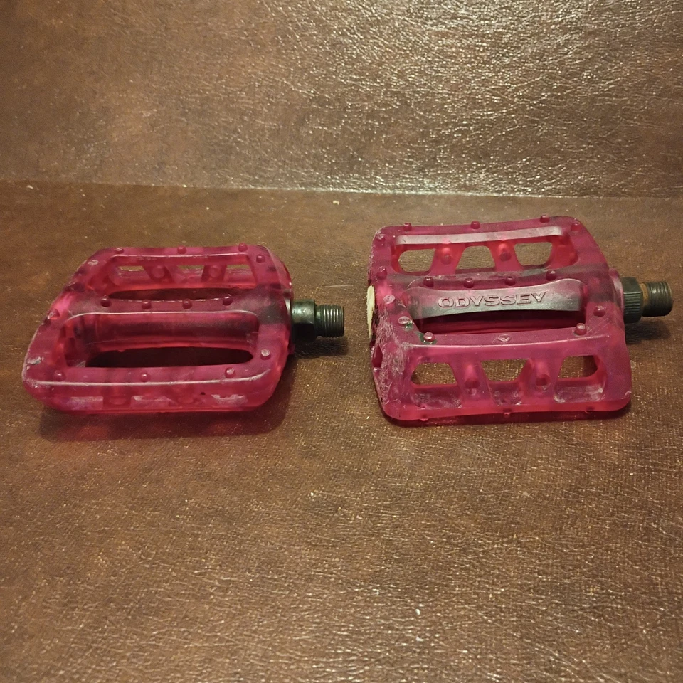 Pedales de plataforma translúcidos rosa transparente Odyssey Twisted Pro PC BMX MTB gira bien Foto 4 de 4