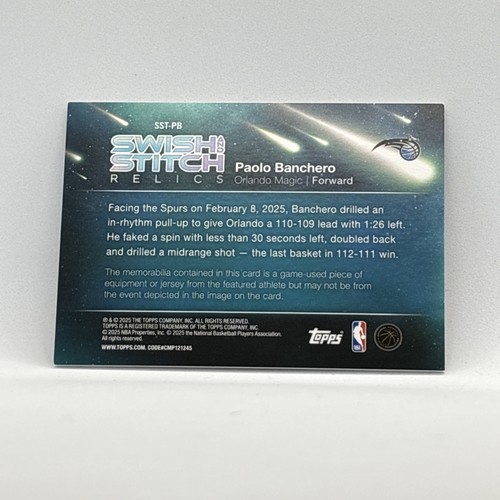 2025-26 Topps Paolo Banchero #SST-PB Swish And Stich Relics “Game Used” Magic - Picture 2 of 3