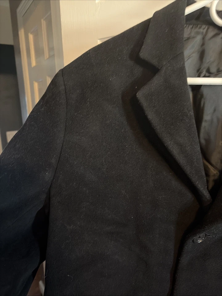 Hathaway Platinum Wool Cashmere Overcoat 42R Black Knee Length Classic, Office - Image 2 of 4