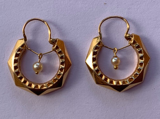 SUPERBE PAIRE DE BOUCLES D'OREILLES ANNEAUX EN OR JAUNE 18 CARATS 750 PERLES !
