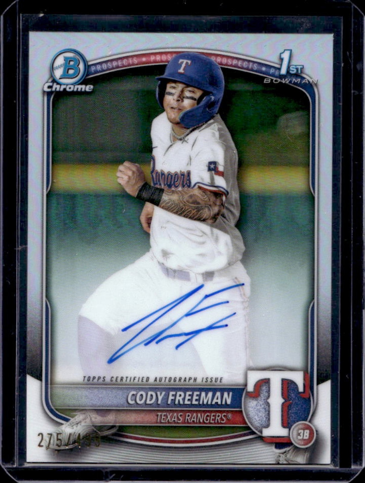 2025 Bowman Cody Freeman Chrome Auto Refractor 1st Prospect #275/499 Rangers