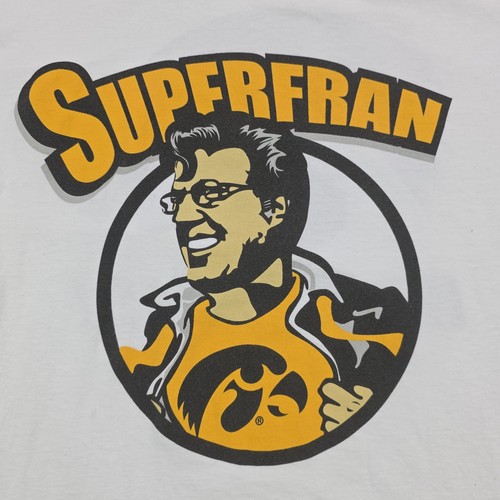 Iowa Hawkeyes Superfran Fran McCaffery Shirt Mens XL White Graphic Ncaa Big Logo - Picture 2 of 12