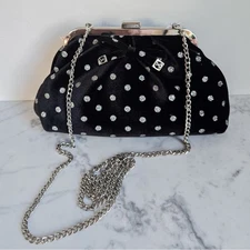Sam & Libby New Brandi Velvet Black Polka Dot Bow Hobo Chain Crossbody Clutch