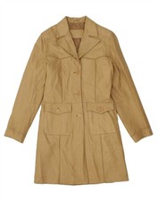 VINTAGE Womens Leather Coat UK 12 Medium Beige Leather CX02