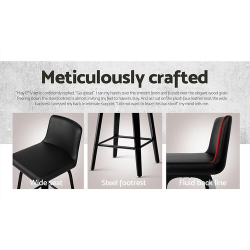 Artiss 2x Bar Stools Swivel Kitchen Bar Stool Wooden Leather Chairs Black - Picture 6 of 12