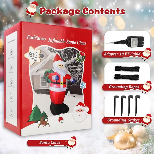 Papá Noel inflable de 8 pies con bolsa de regalo luces LED exterior Navidad patio césped decoración - Imagen 6 de 11