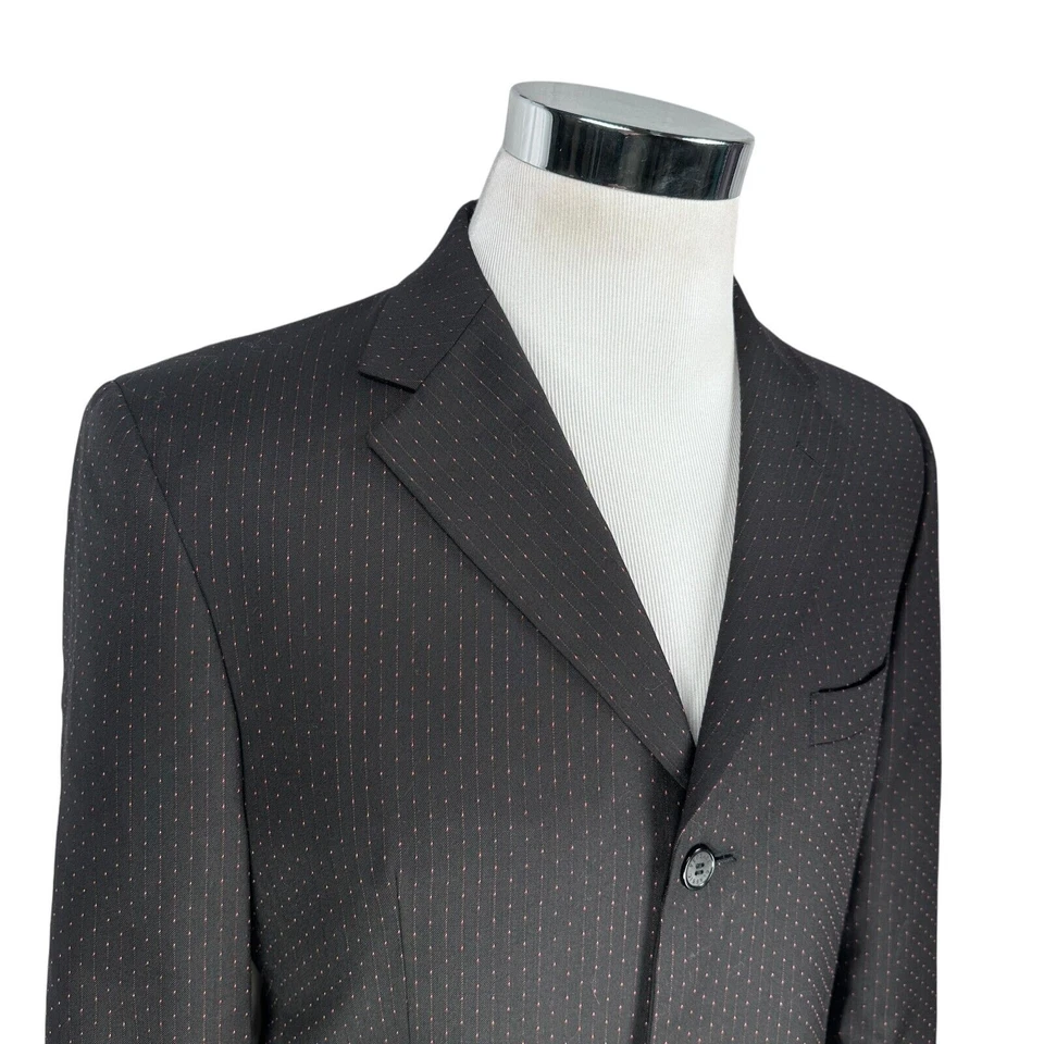 Versace Traje Clásico Chaqueta Blazer Para Hombre US 40R Negro Rojo Rosa Puntada Textura Foto 2 de 4