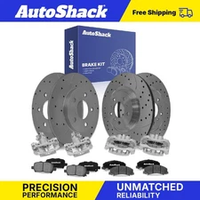 Front Rear Drilled Slotted Brake Rotors Pads Calipers for Chevy Impala V6