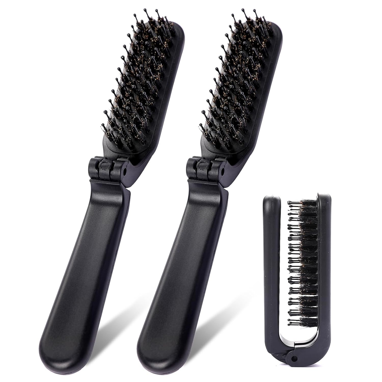 Foldable Brush for Purse, 2 Pack Small Portable Travel Hair 2 Pack, Black 