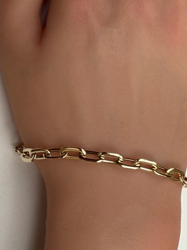 14k Yellow Gold Concave Oval PAPERCLIP Cable Chain Bracelet 7.5" 2.5 gr 5.3MM - Picture 3 of 7