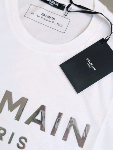 Camiseta Balmain Logo Metálica Blanca Plateada Calce Ajustado - 100% Auténtica PVP £360 - Imagen 3 de 14