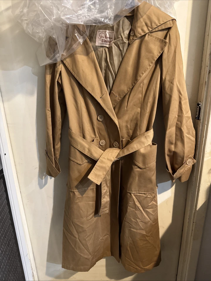 Stan Herman Trench Coat Medium Brown Belted Women's Sz8 Removable Hood Pockets - Image 4 of 4