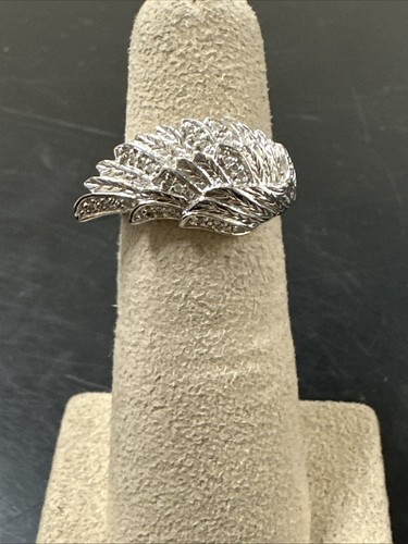 925 Sterling Silver & Diamond Angel Wing Cocktail Ring - size 5 - Picture 1 of 8