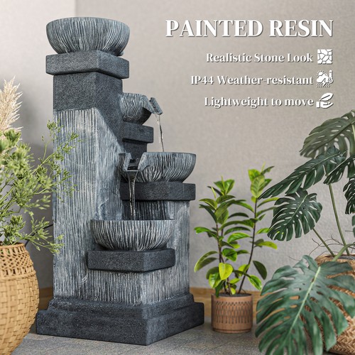 Outsunny 4-Tier 33.5" Outdoor Waterfall Fountain with LED Lights, Pump - Picture 7 of 11