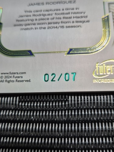2025 Futera Incredible James Rodriguez  The Americas Game Worn Jersey #02/07  - Picture 5 of 5