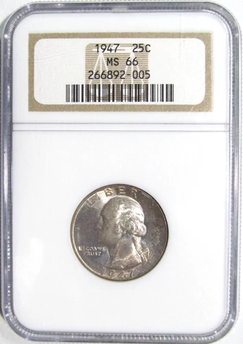 1947 WASHINGTON Silver Quarter NGC MS 66 - Scuffed Holder