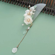 White Gardenia Hair Comb Chinese Style Headpiece Qipao Hairpin Hanfu Accessory