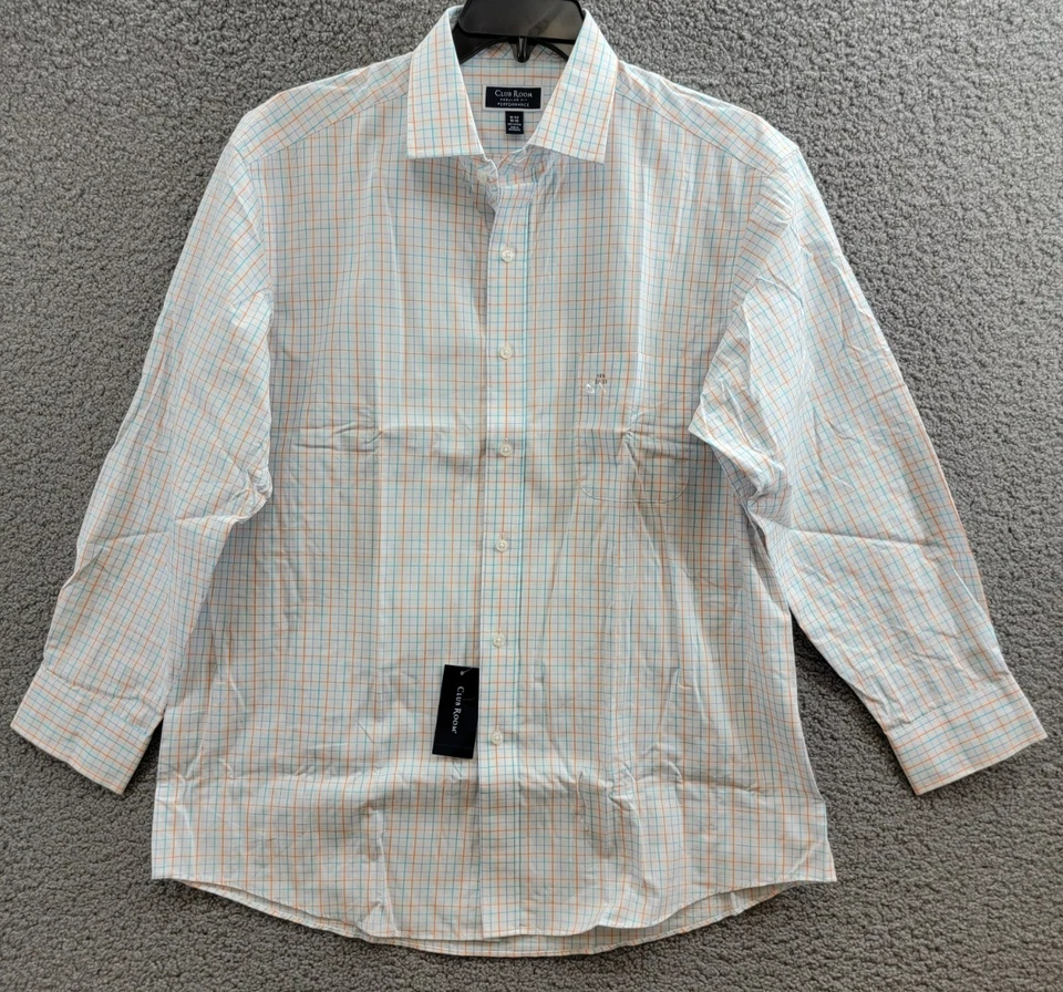 Camisa de vestir Club Room ajuste regular rendimiento para hombre 16,5 32-33 naranja/aqua L/S Foto 2 de 4