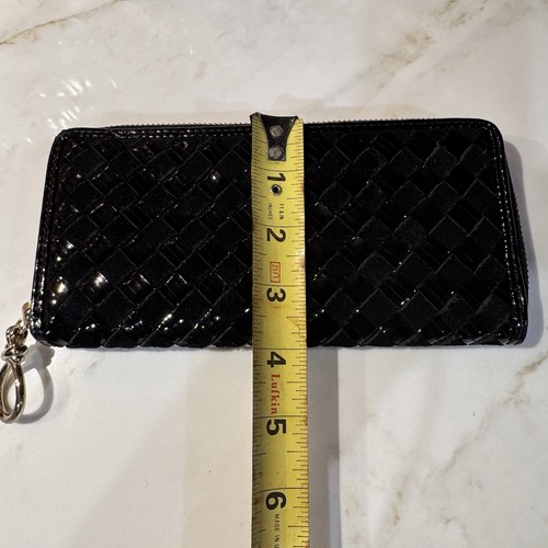 Portafoglio donna Cole Haan nero tessuto vernice pelle scamosciata zip - Foto 10 di 10