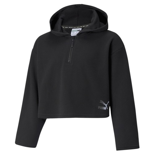 PUMA Grl Cropped Pullover Hoodie Youth Girls Black Casual Outerwear 531827-01