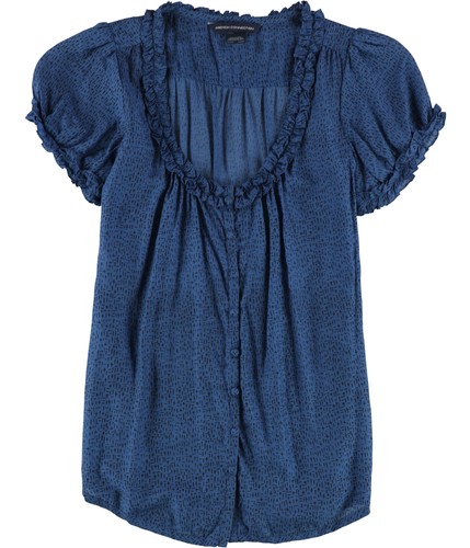 French Connection Womens Ruffle Cardigan Blouse, Blue, Small