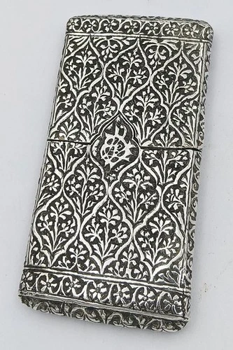 INDIAN KASHMIR SOLID SILVER CIGARETTE / CARD CASE 19TH CENTURY