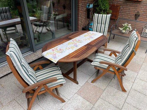 16 Teile*Gartenmöbel*Teakholz*Jungbluht*Großer Gartentisch*6 Stühle*Auflagen etc