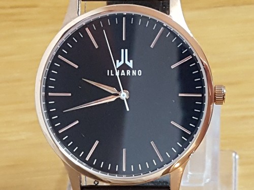 Mens Rose-Gold & Black Mesh Milanese ILHARNO Gents Quartz Fashion Watch NEW - Picture 1 of 10