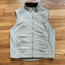 LL Bean Vest Men  s Medium Regular Khaki Nylon Full Zip Fleece Insulated