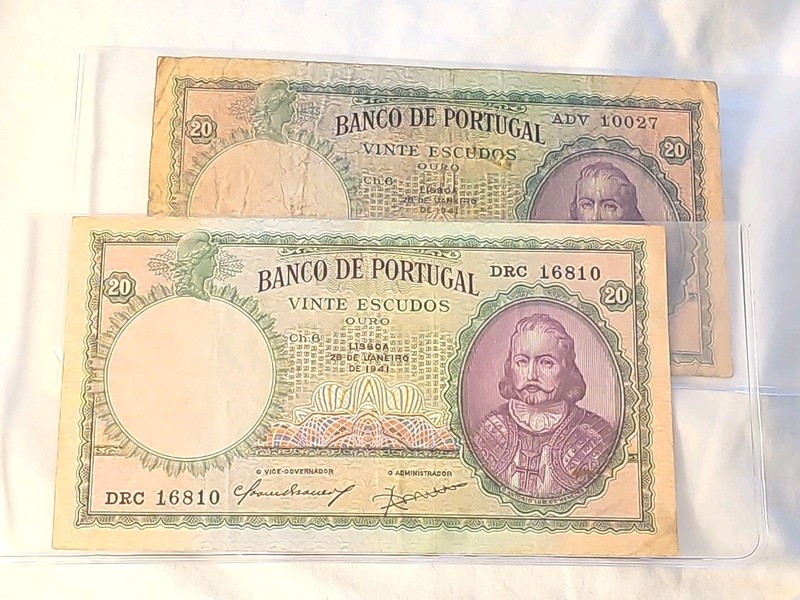 Two Note Set: Banco De Portugal 28.01.1941 20 Escudos Banknote