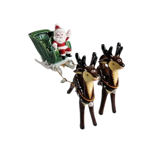 Vintage Napco Natale Babbo Natale slitta 2 renne MCM 1950/60 Giappone fioriera ceramica - Foto 3 di 20
