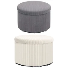 HOMCOM 24 Inch Storage Ottoman Upholstered Pouf Ottoman with Storage