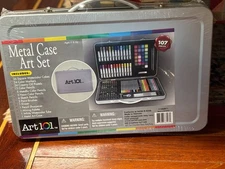 Metal case Art Set of watercolor, markers, oil pastels, color pencils, brushes,