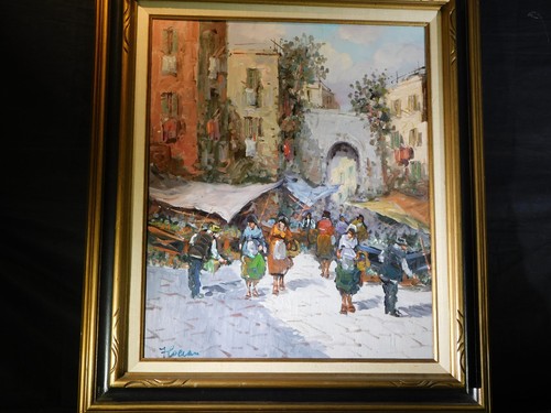 Vintage Original Öl auf Leinwand bunte Straßenszene Künstler signiert gerahmt - Bild 12 von 16